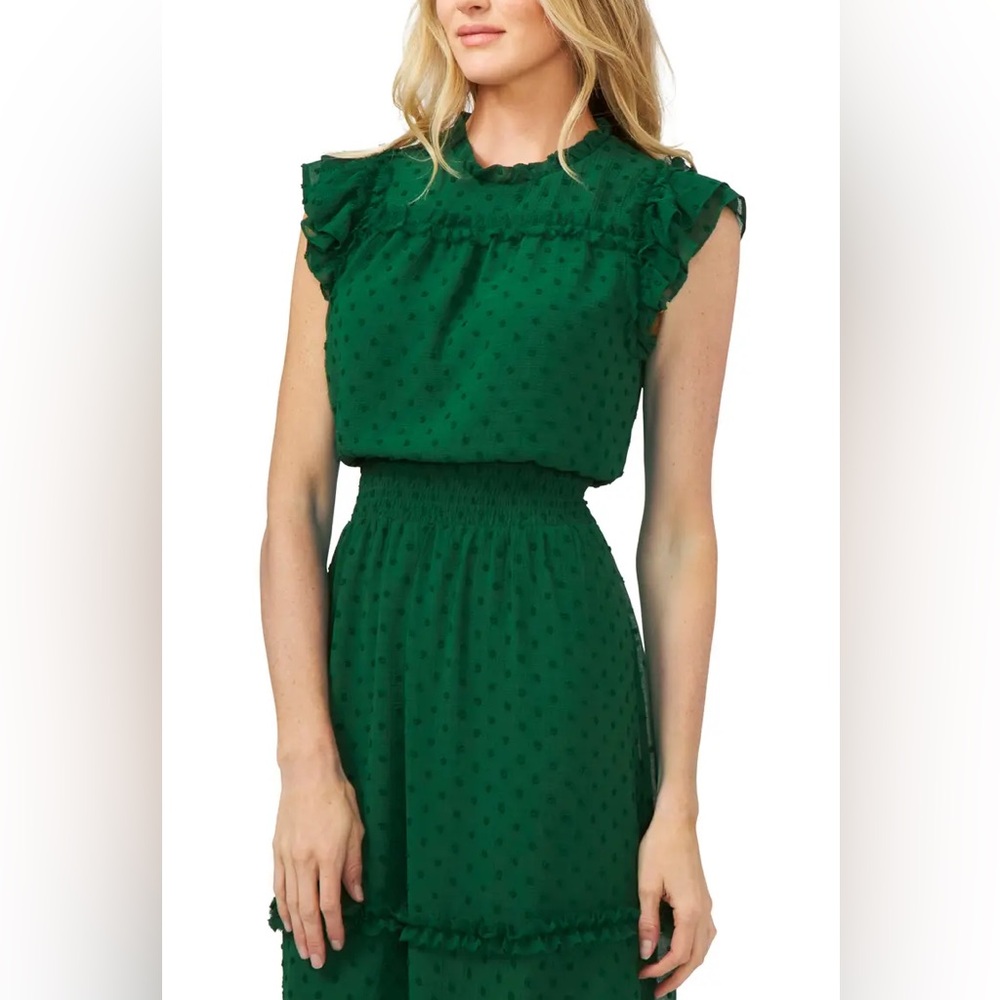 CeCe Clip Dot Flutter Sleeve Midi Dress